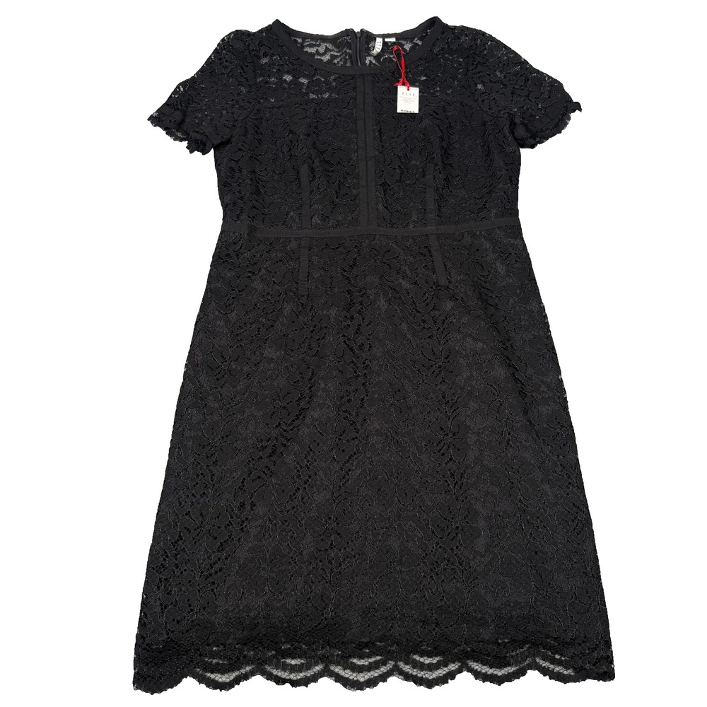 ELLE Lace Dress Womens 12 Black Fit Flare Gothic Whimsigoth Cocktail Party NWT